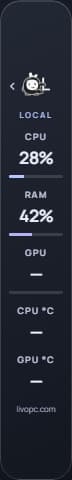 Widget compacto de Monitor con atajos de CPU, RAM y GPU