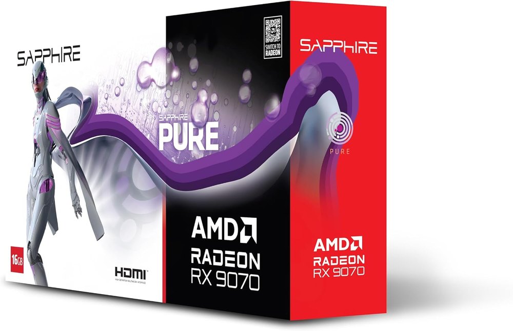 SAPPHIRE PURE AMD Radeon RX 9070 OC GPU with 16GB memory, AMD RDNA 4 architecture, DisplayPort 2.1a