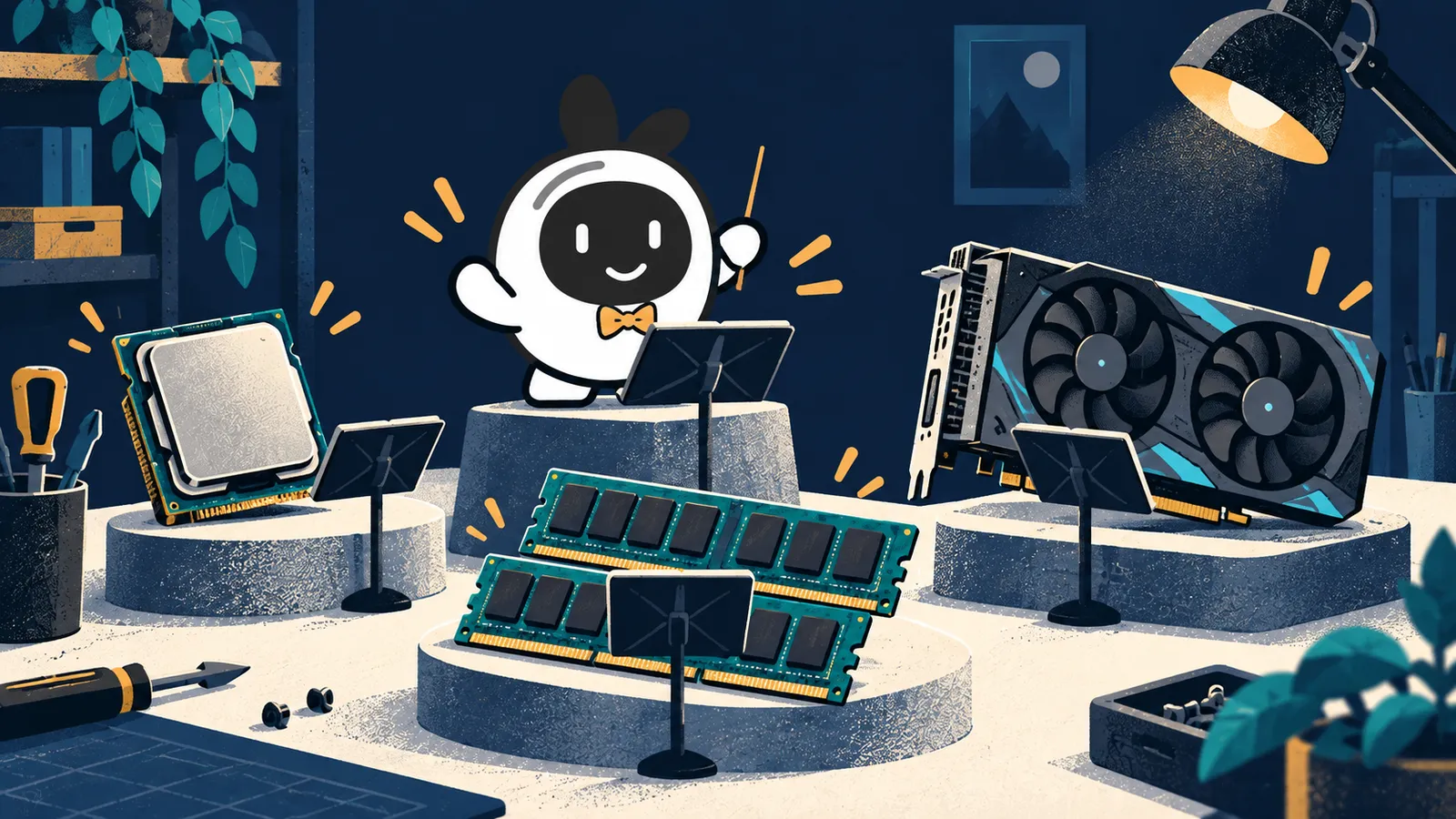Illustration: Livi conducts a small orchestra of CPU, RAM and graphics card.